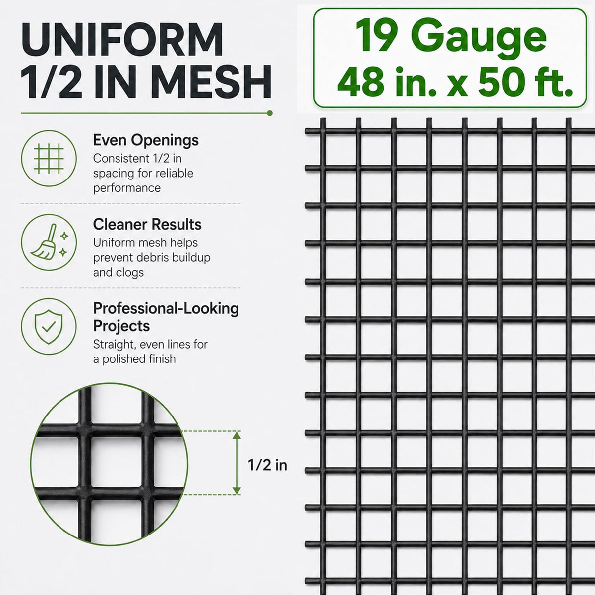 Black 1/2 inch 19 Gauge Wire Mesh Roll H3567