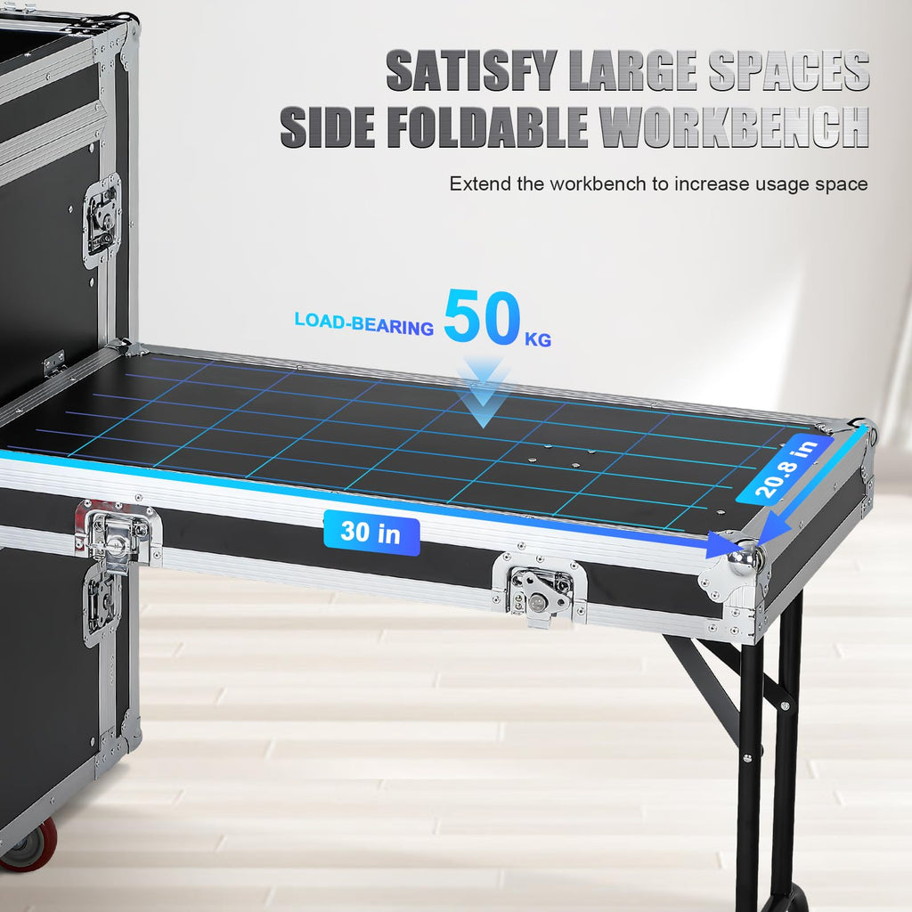 16U DJ Controller Case Rack with 2 Side Tables and 4 Casters O99038