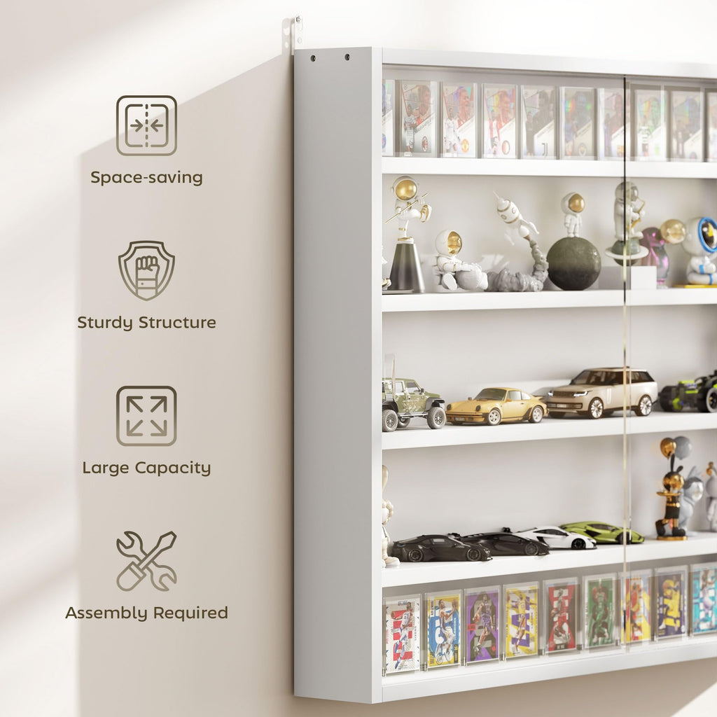 5-Tier Wall Mounted Display Cabinet with Glass Doors White A15759