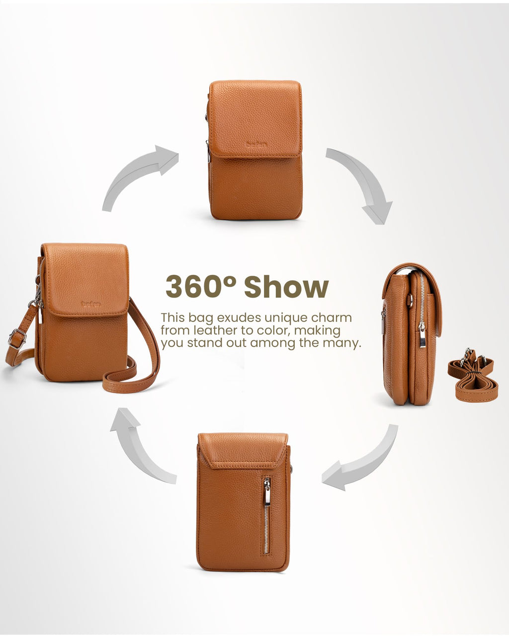Genuine Leather Crossbody Bag with RFID Blocking Card Slots H7078