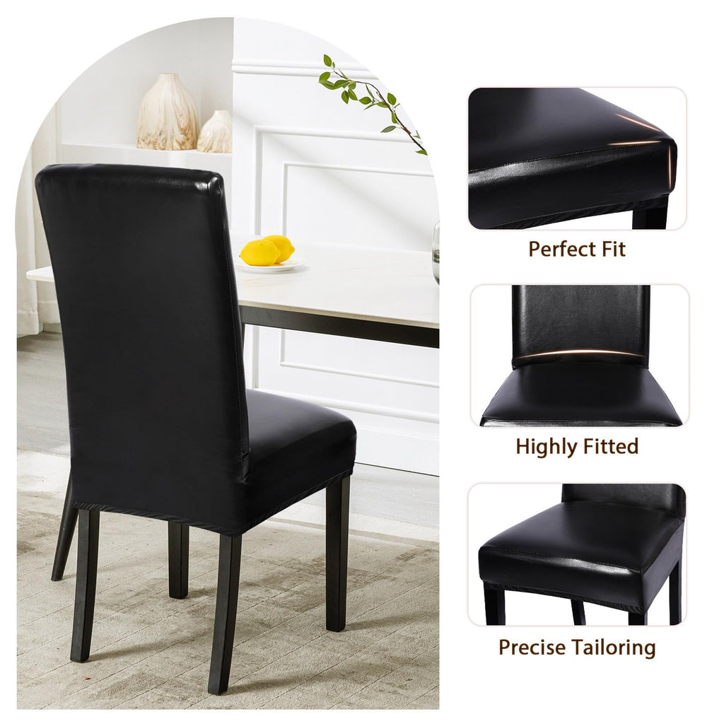 Waterproof PU Leather Dining Chair Covers Set of 4 Black T9832