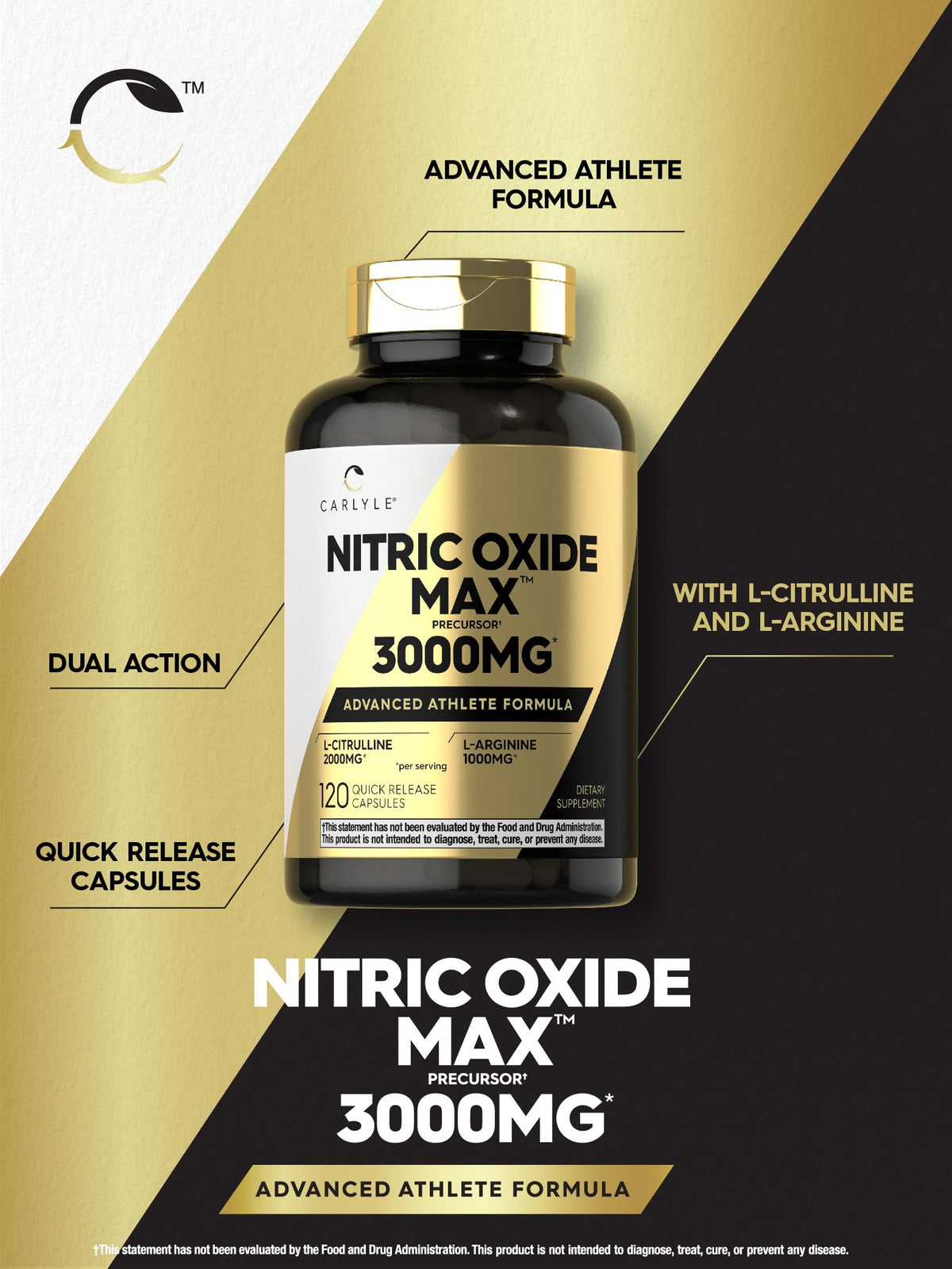 Nitric Oxide Supplement 3000mg 120 Capsules J53375