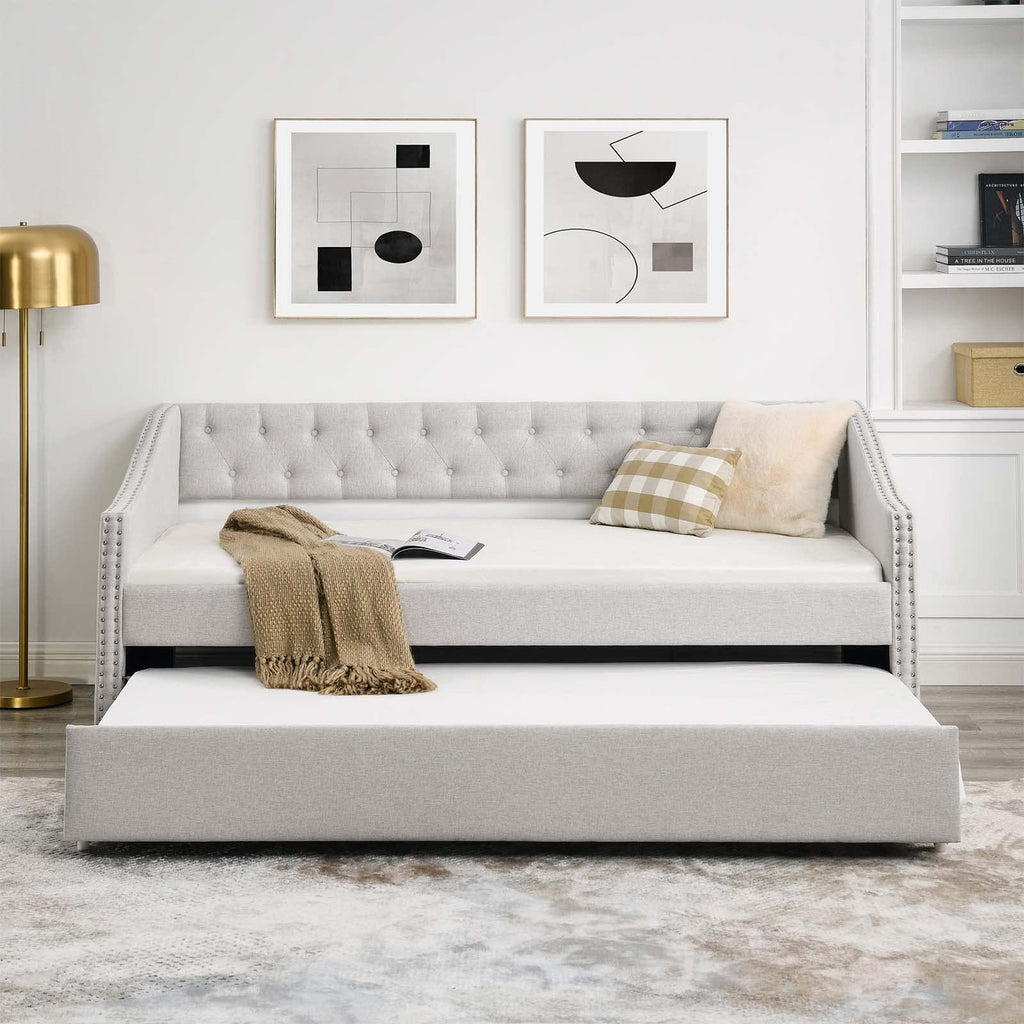 Velvet Upholstered Twin Size Daybed with Trundle I83706