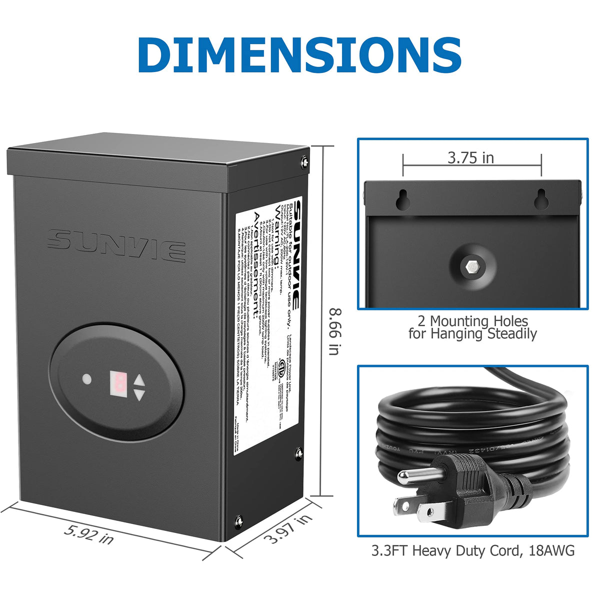 200W Low Voltage Landscape Lighting Transformer with Timer and Photocell Sensor I794767