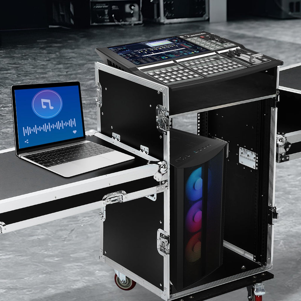 16U DJ Controller Case Rack with 2 Side Tables and 4 Casters O99038