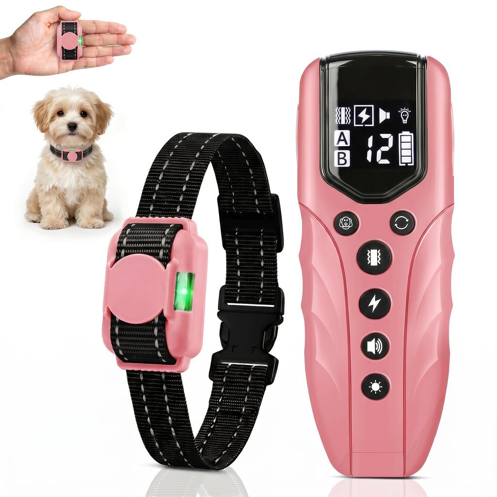 Small Dog Training Collar with Remote, Waterproof Rechargeable, Pink Z1505