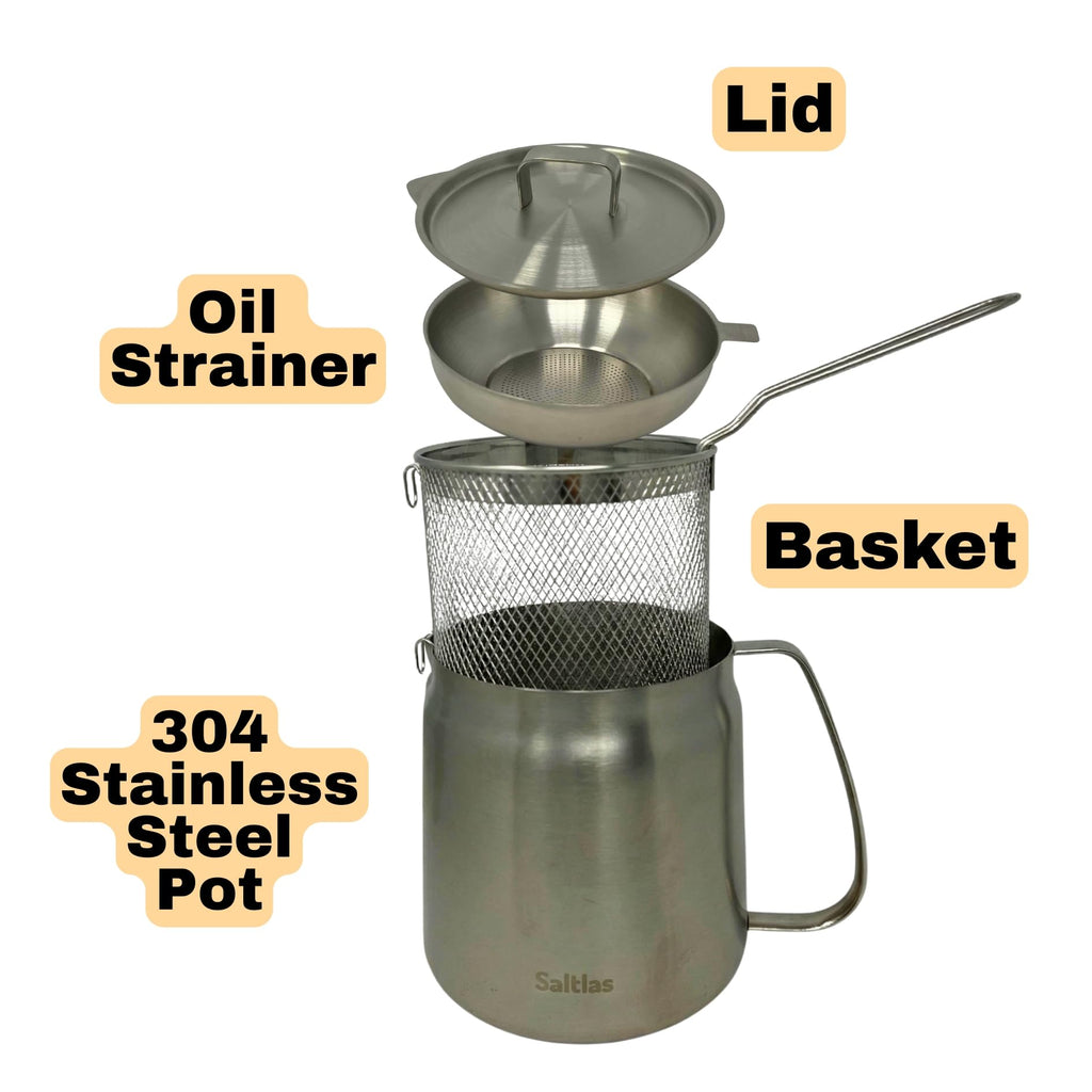 304 Stainless Steel Deep Fryer Pot with Basket and Oil Strainer, 3.5 L Z7190