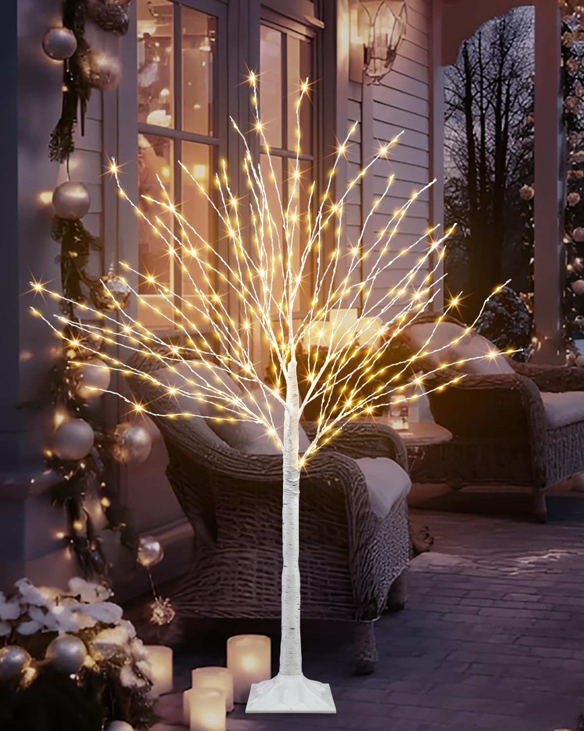 4 FT Lighted Artificial White Birch Tree with 432 LED Timer Q103