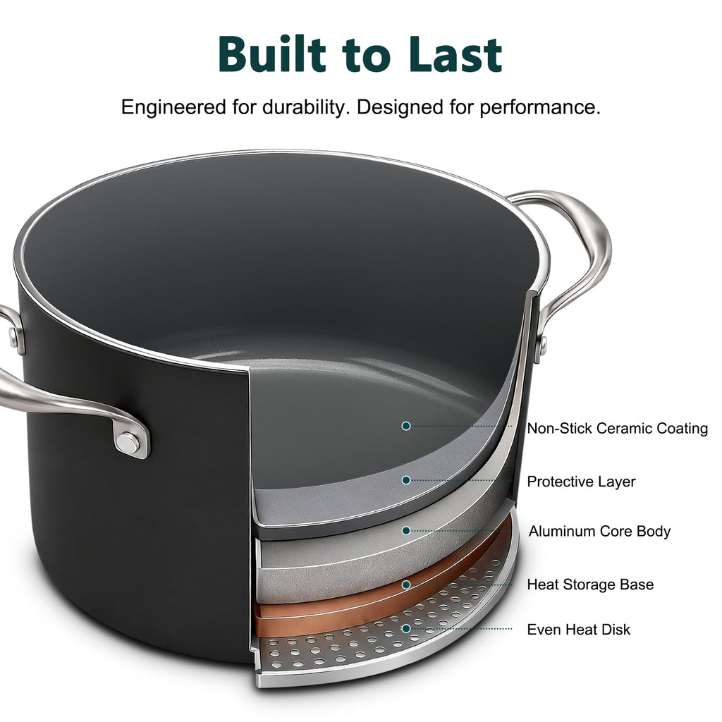 16QT Nonstick Ceramic Stock Pot with Tempered Glass Lid O153732
