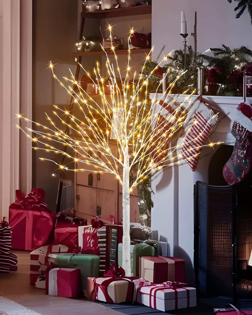 4 FT Lighted Artificial White Birch Tree with 432 LED Timer Q103