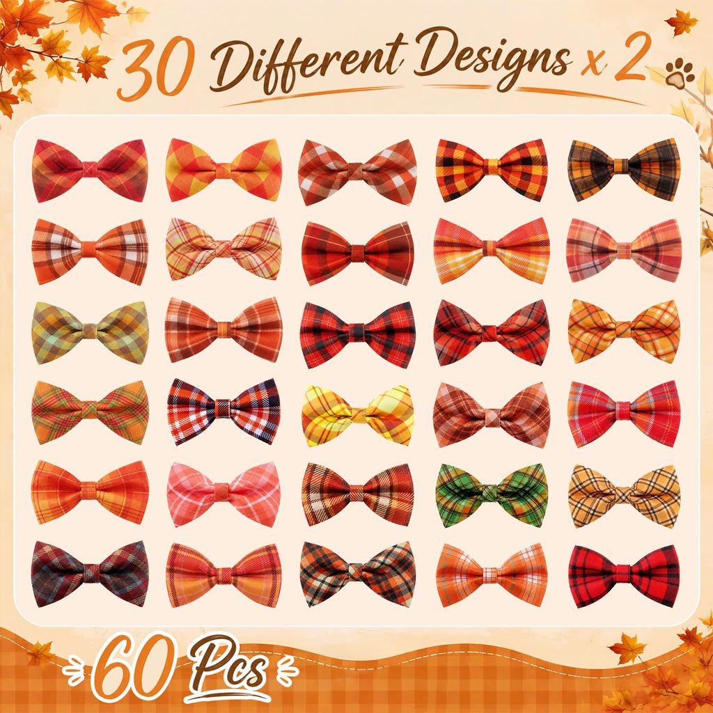 60 Pcs Plaid Dog Collar Bow Ties T633