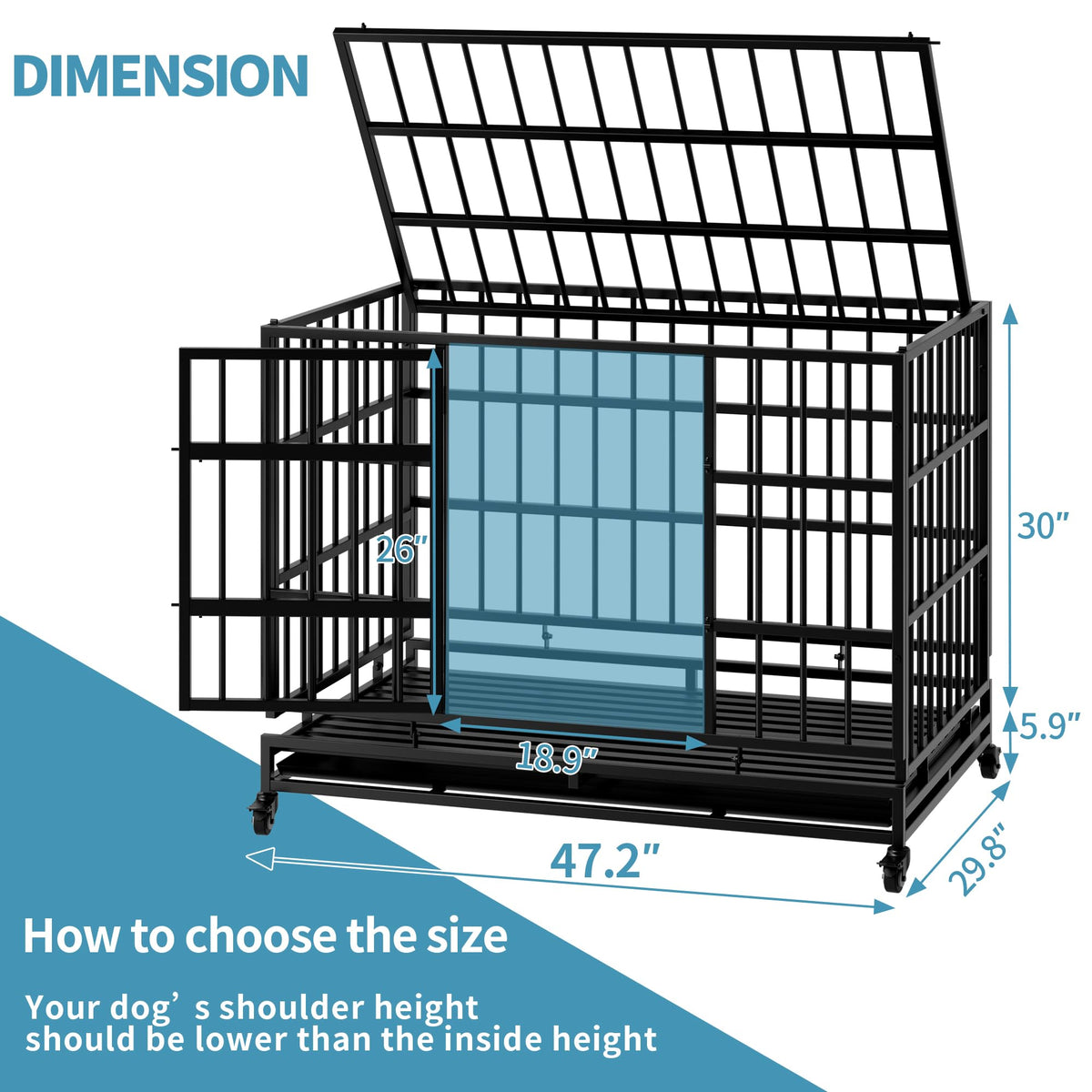 48" Metal Dog Crate with Tray & Wheels I516196