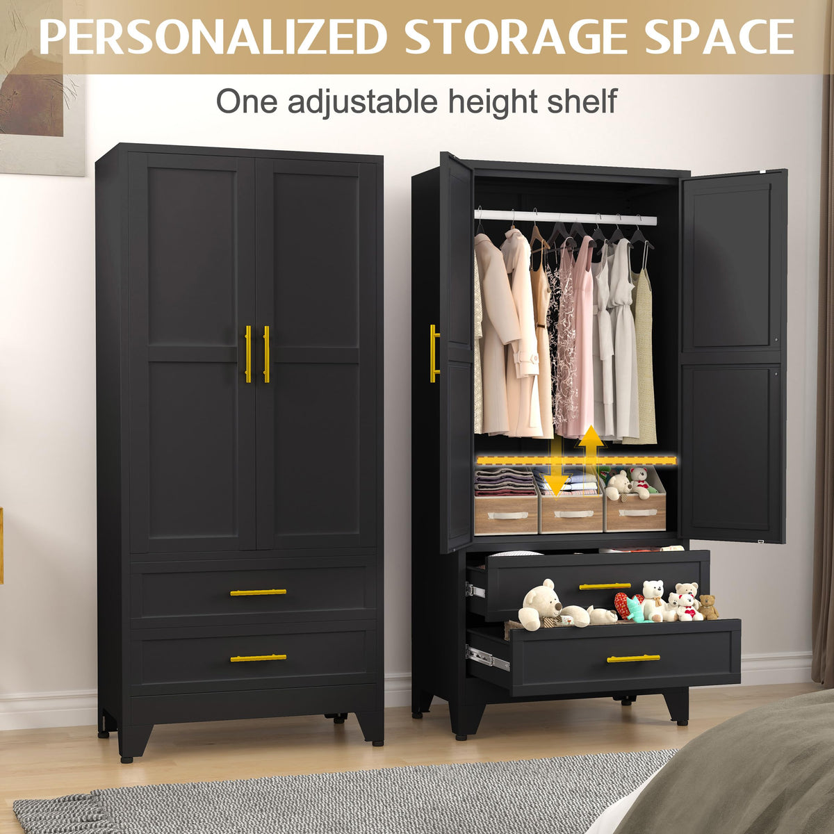 Metal Wardrobe Cabinet with 2 Drawers G354798