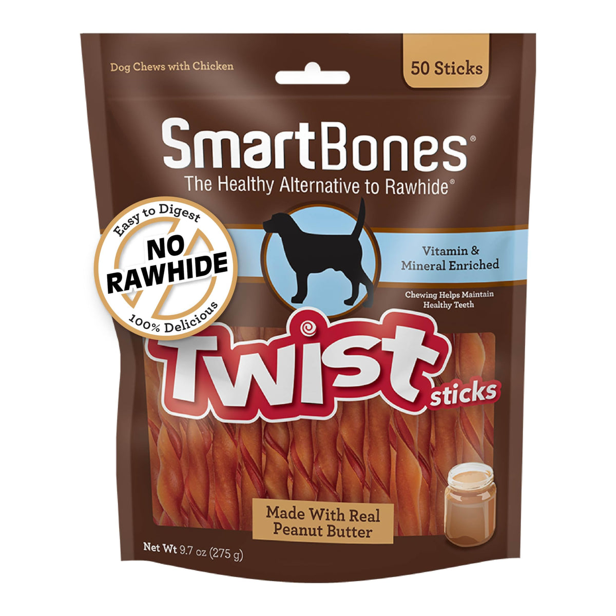 Peanut Butter Rawhide-Free Dog Treats 50 Count G547