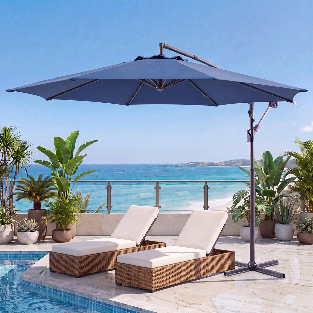 10ft Navy Blue Offset Cantilever Patio Umbrella D7391
