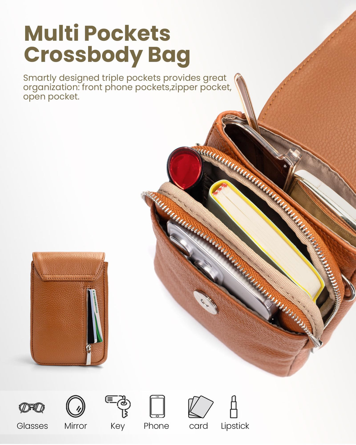 Genuine Leather Crossbody Bag with RFID Blocking Card Slots H7078