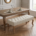 40" Beige Linen Fabric Upholstered Tufted Bench with Distressed Wood Legs S340860