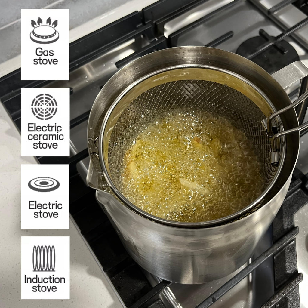 304 Stainless Steel Deep Fryer Pot with Basket and Oil Strainer, 3.5 L Z7190