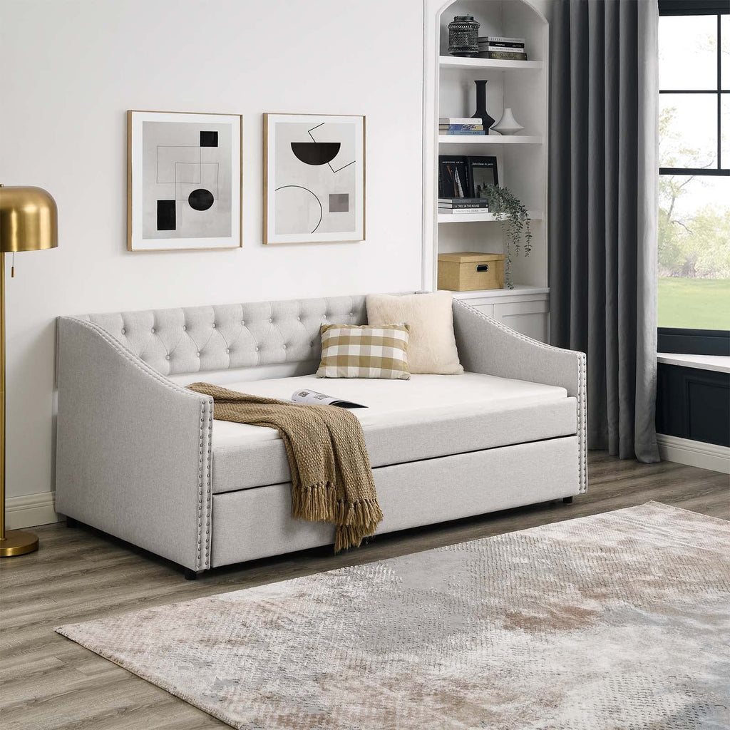 Velvet Upholstered Twin Size Daybed with Trundle I83706