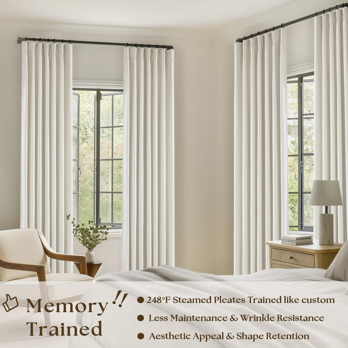 90 Inch Pinch Pleated Linen 100% Blackout Curtains 2 Panels S933993