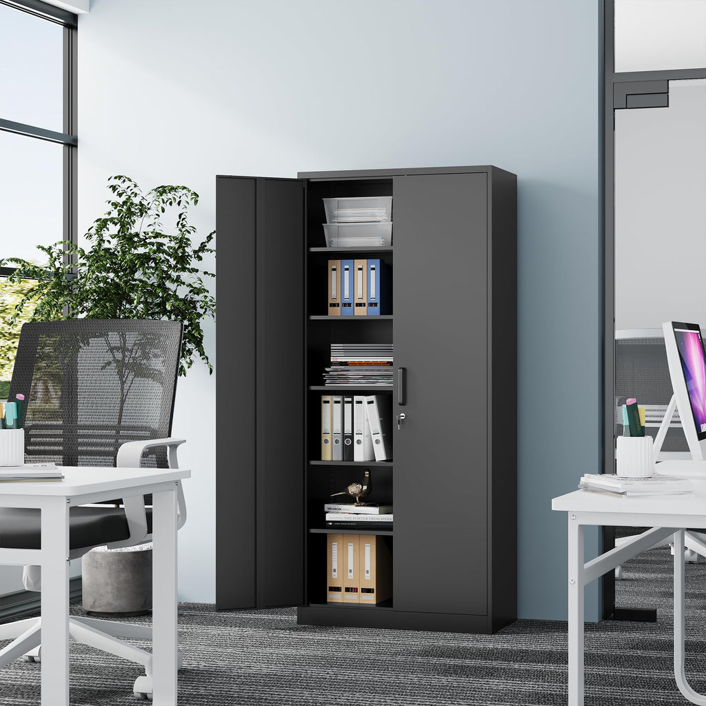 71” Tall Black Steel Storage Cabinet with Lockable Doors and Adjustable Shelves K2278