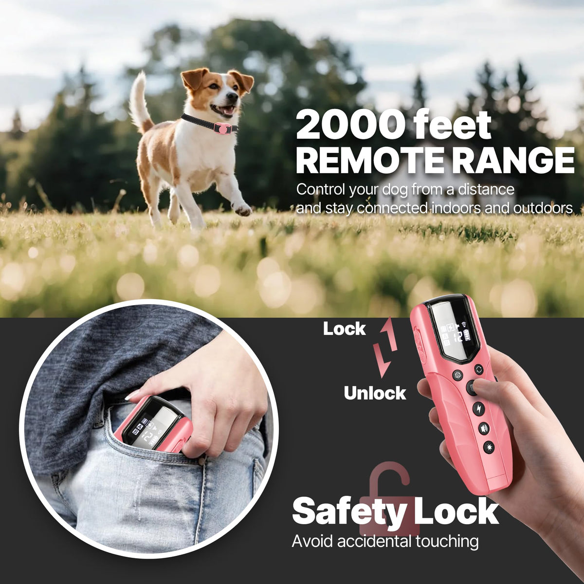 Small Dog Training Collar with Remote, Waterproof Rechargeable, Pink Z1505