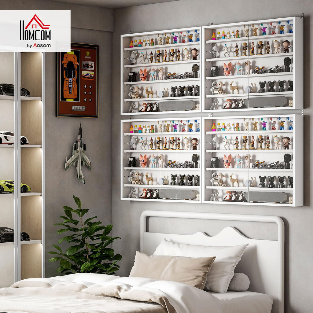 5-Tier Wall Mounted Display Cabinet with Glass Doors White A15759