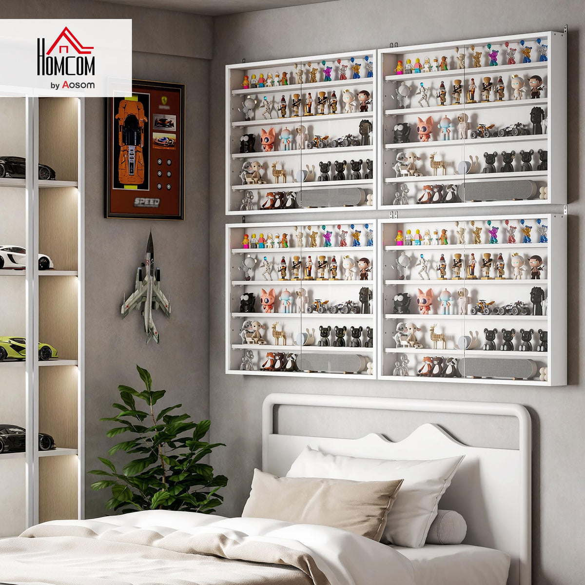 5-Tier Wall Mounted Display Cabinet with Glass Doors White A15759