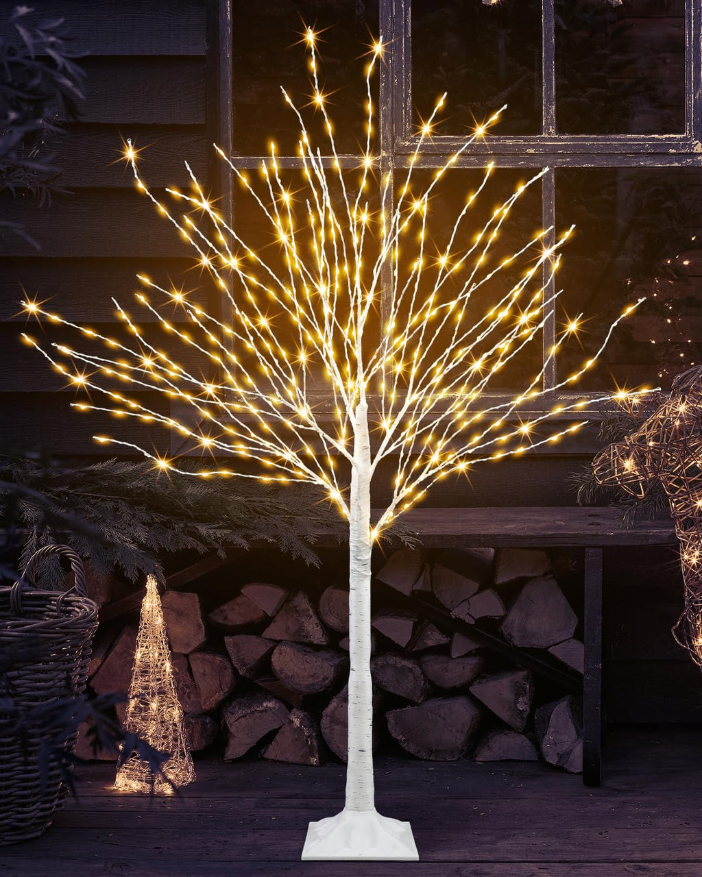4 FT Lighted Artificial White Birch Tree with 432 LED Timer Q103