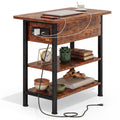 End Table with Charging Station, Flip Top Side Table with USB Ports and Outlets, 3-Tier Side Table with Storage K538
