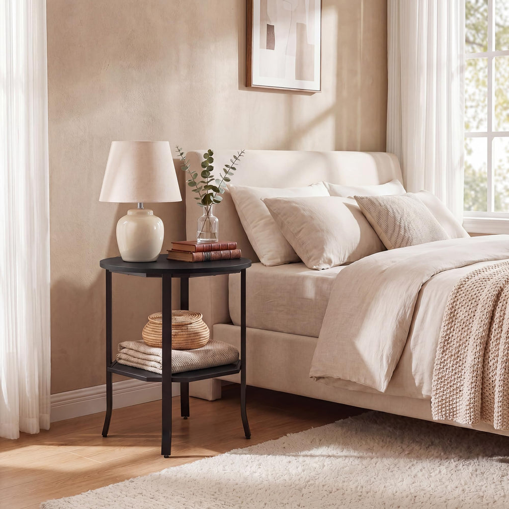 2-Tier Round Side End Table with Storage Shelf D557