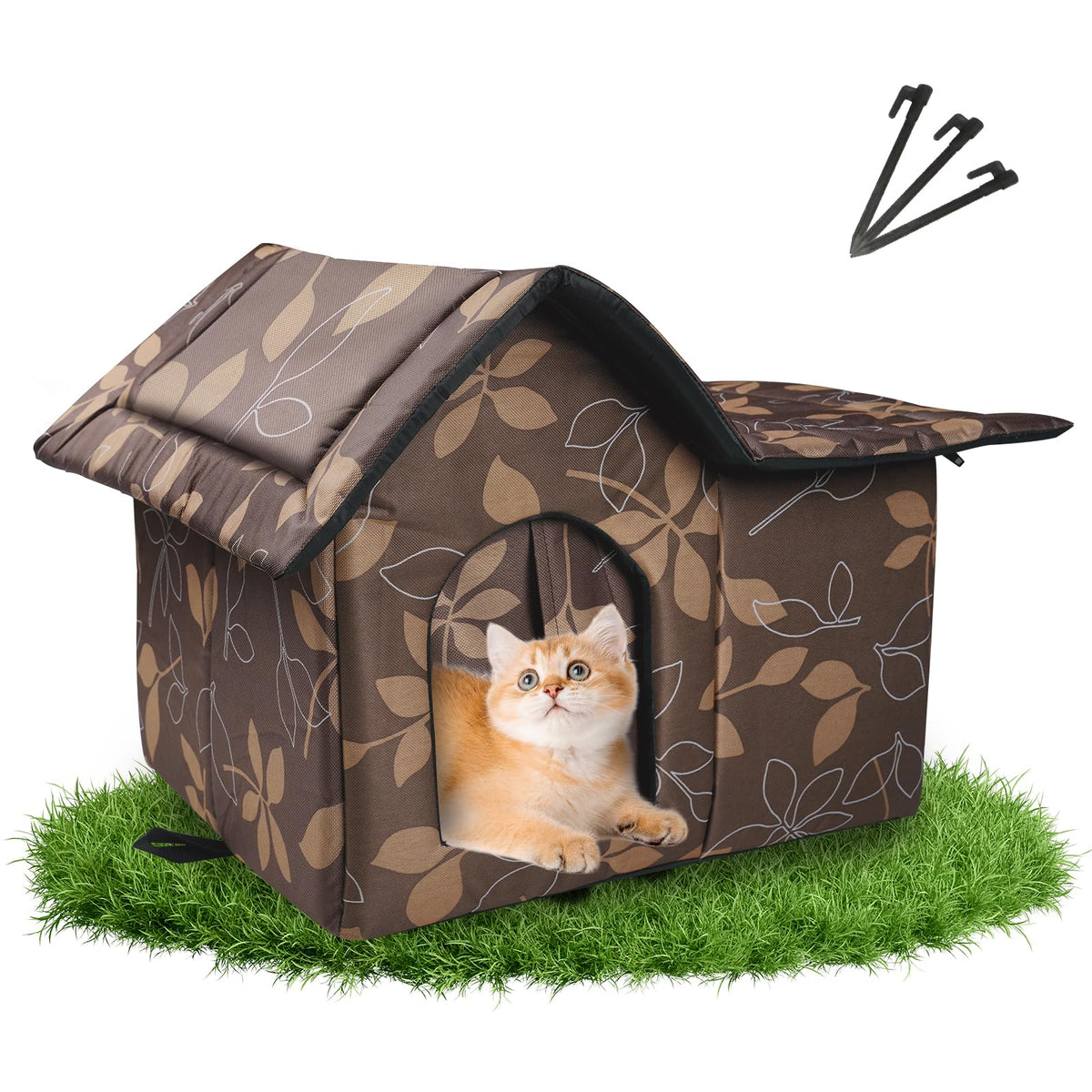 Weatherproof Collapsible Outdoor Cat House with Mat W90311