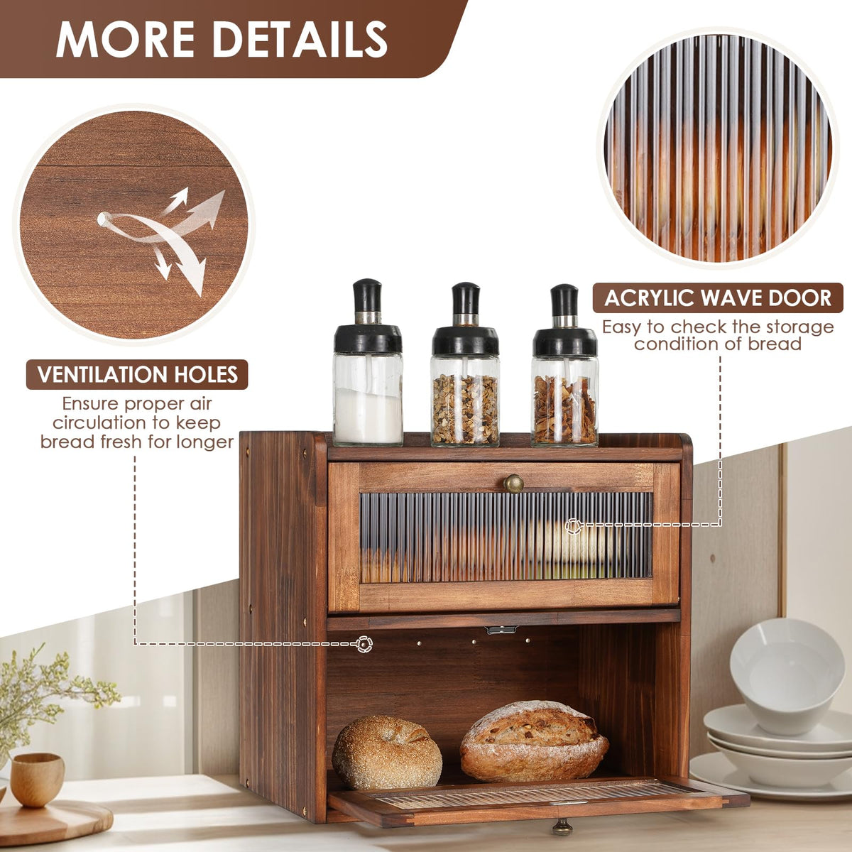 Brown 2 Layer Wooden Bread Box O695109