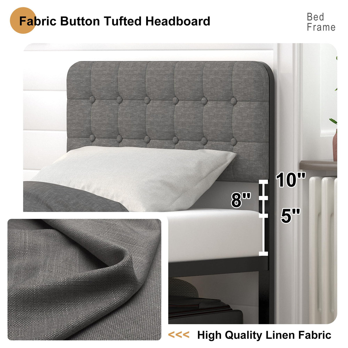 16 Inch Twin XL Upholstered Metal Bed Frame F76536