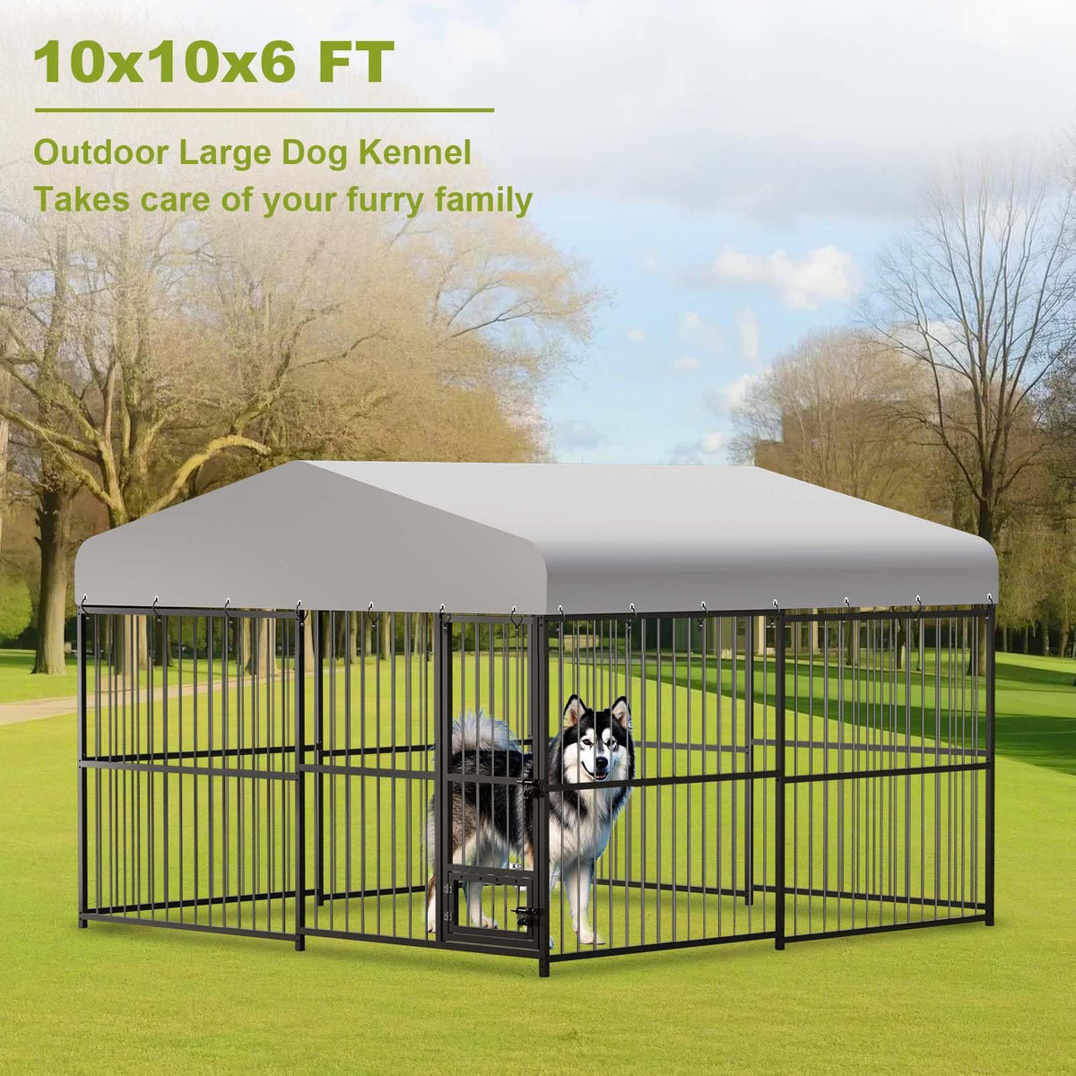 10x10x6 ft Heavy-Duty Outdoor Dog Kennel with Roof S836323