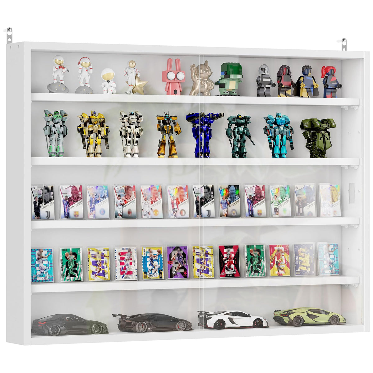5-Tier Wall Mounted Display Cabinet with Glass Doors White A15759