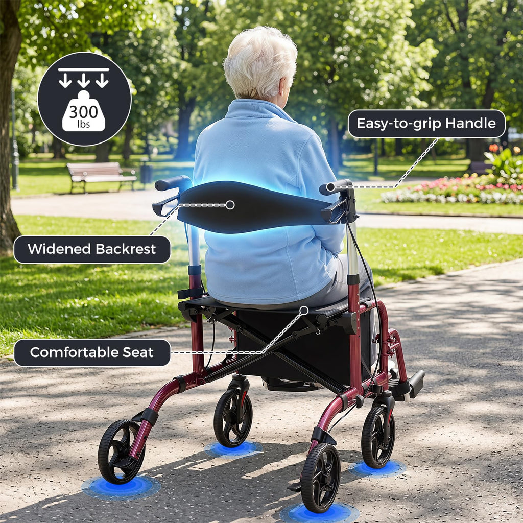 Foldable Rollator Walker 4 Wheel Transport Chair S60980
