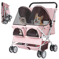 Double Pet Stroller for 2 Small Dogs & Cats, Side-by-Side Twin Travel Carriage with Safety Leashes, Mesh Windows & Double Storage Baskets, Lightweight & Foldable, 44lbs Capacity, Pink O199061