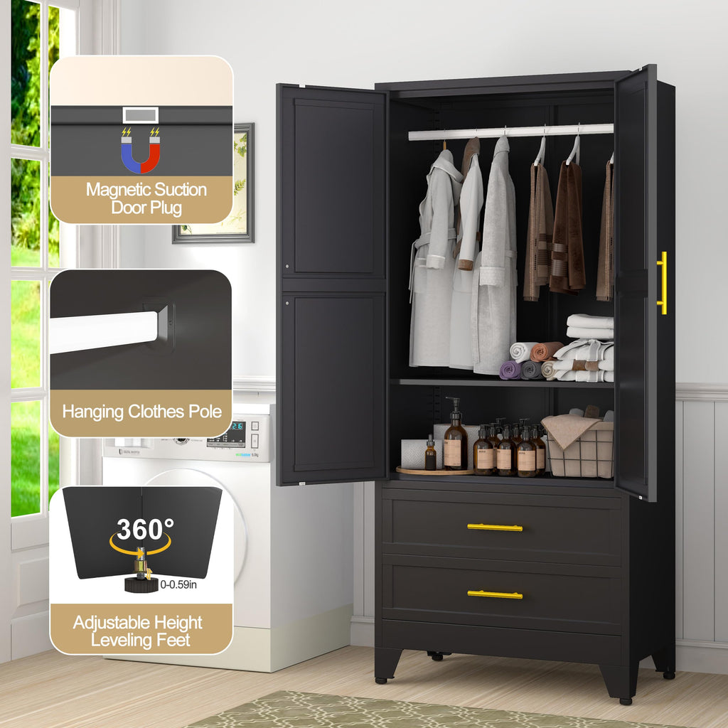 Metal Wardrobe Cabinet with 2 Drawers G354798
