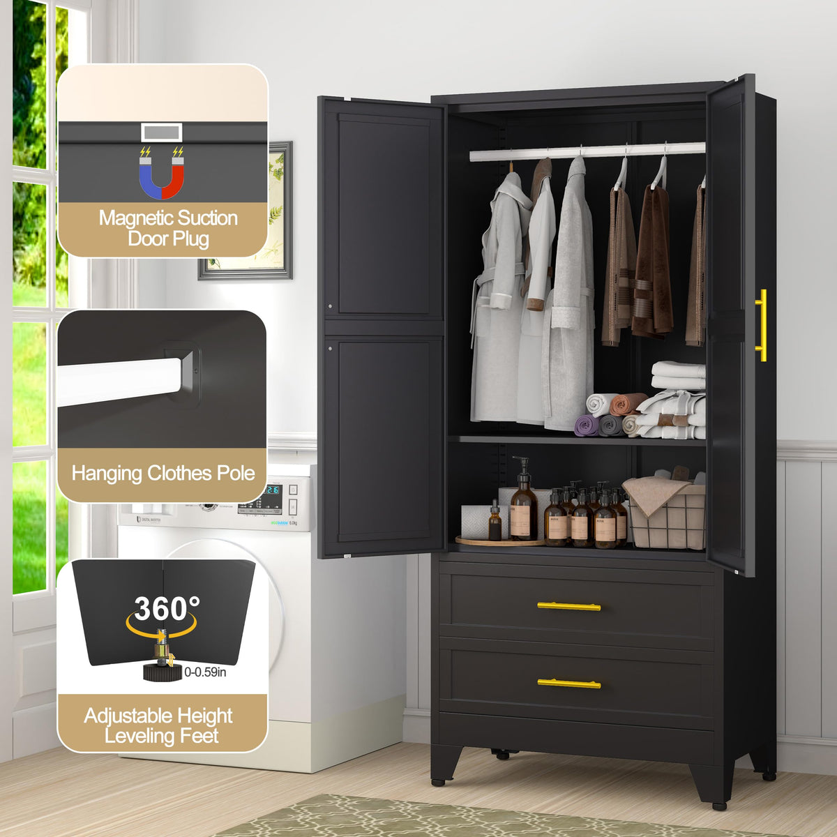 Metal Wardrobe Cabinet with 2 Drawers G354798