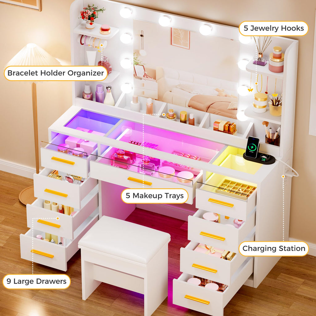 Large Vanity Desk with Mirror and Lights O348