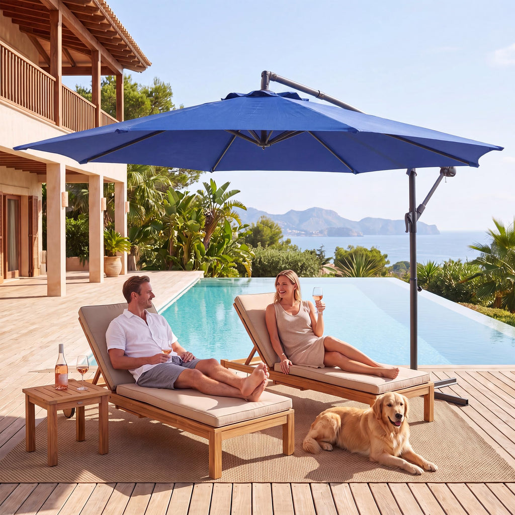 10ft Navy Blue Offset Cantilever Patio Umbrella D7391