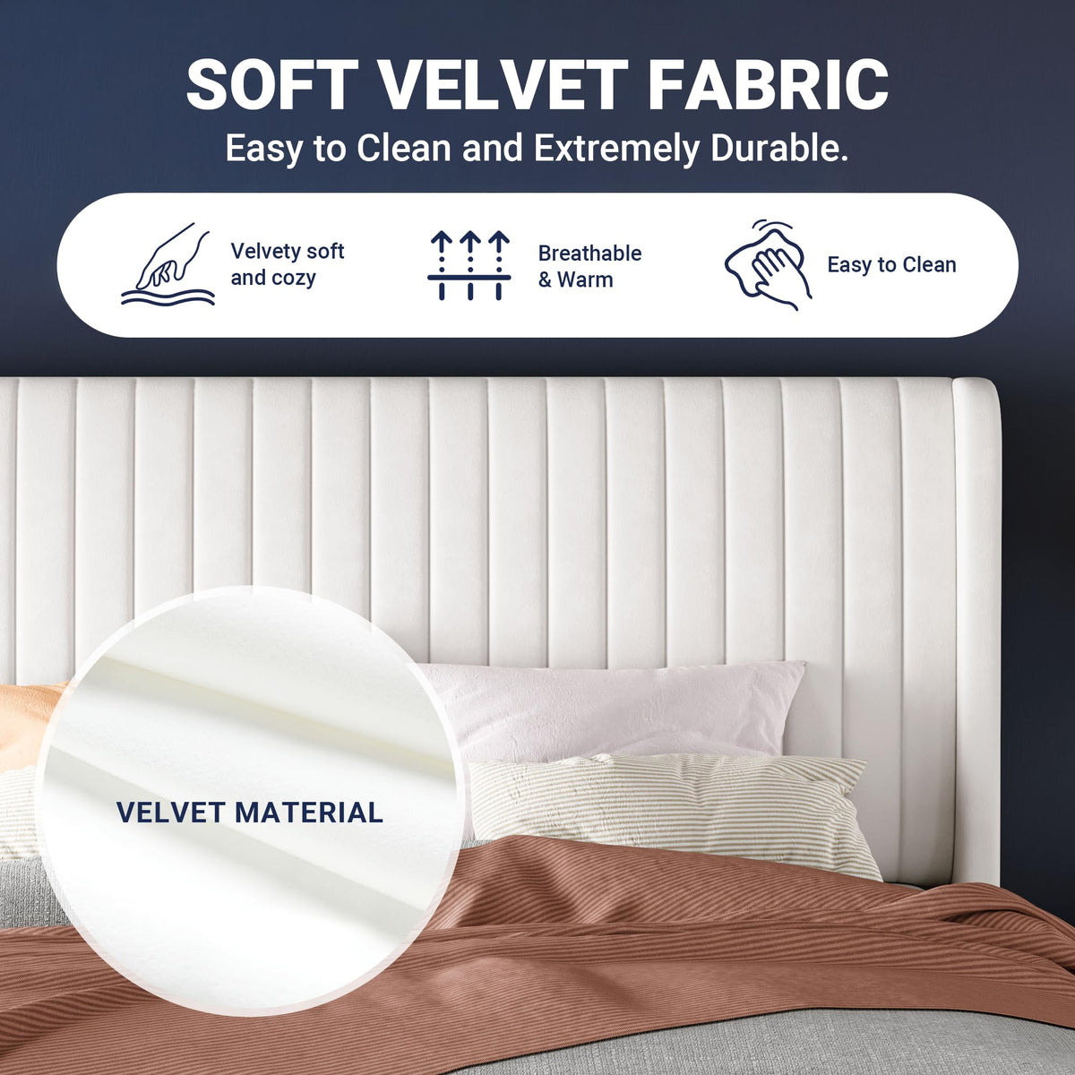 Queen Size White Velvet Upholstered Platform Bed O86166