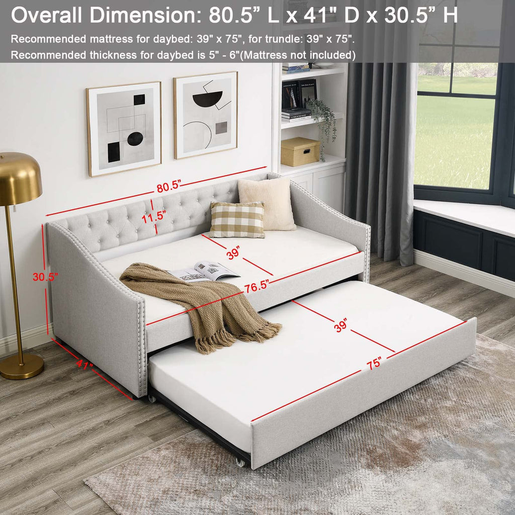 Velvet Upholstered Twin Size Daybed with Trundle I83706