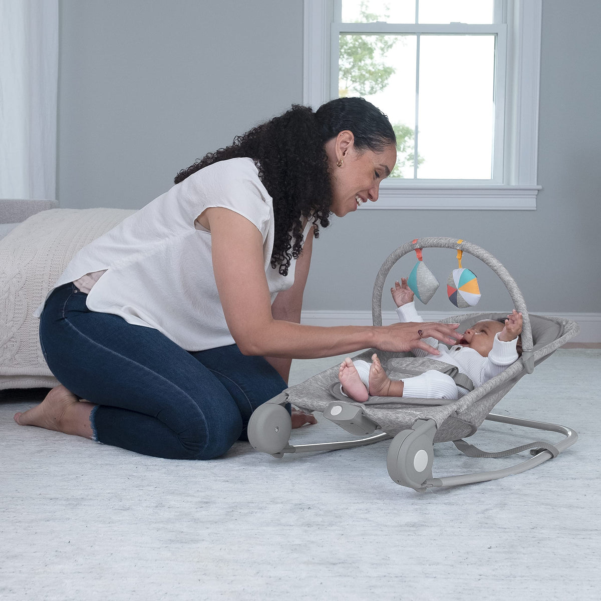 2-in-1 Light Gray Tweed Bouncer & Rocker F727126
