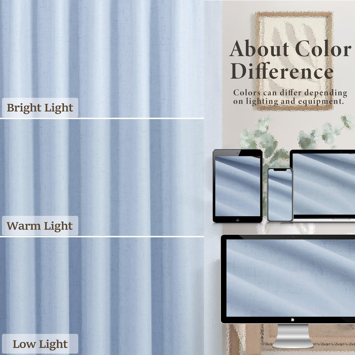 Light Blue Linen 108 Inch 2 Panel Curtain Set X258