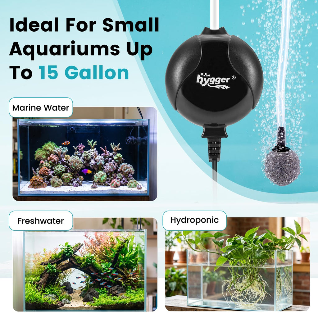 Quiet Mini Aquarium Air Pump 1.5 Watt with Air Stone Black L8027