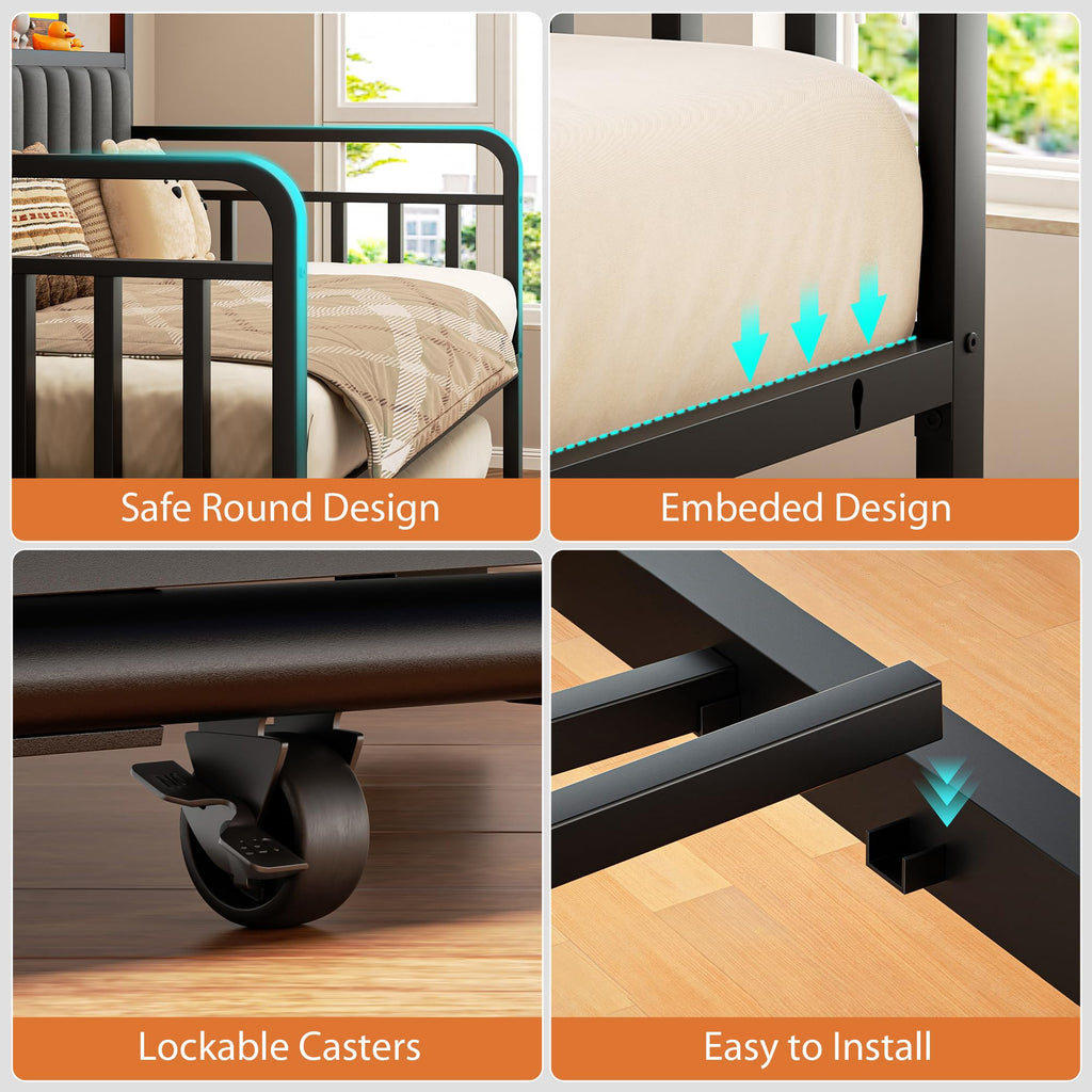 Brown Metal Daybed with Trundle and Storage Headboard K4140