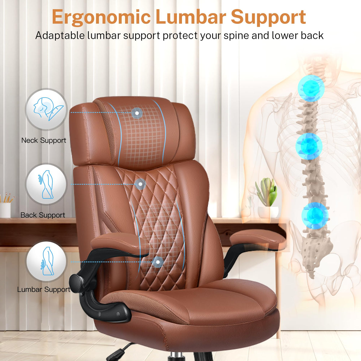 Leather Ergonomic Office Chair with Flip Up Arms E29702