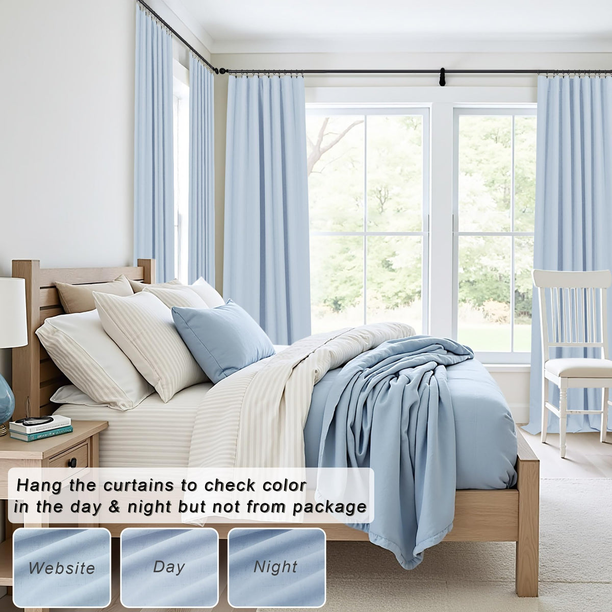 Light Blue Linen 108 Inch 2 Panel Curtain Set X258